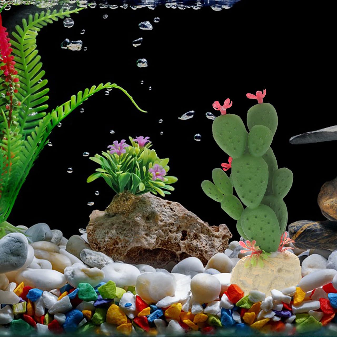 POPETPOP Artificial Cactus Plant-Simulation Plastic Aquatic Plants Aquarium Decoration Landscaping Fake Cactus Figurine Reptile